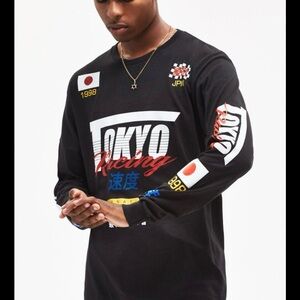 PacSun Black Tokyo Racing Graphic Long Sleeve Tee 100% Cotton Mens Size L